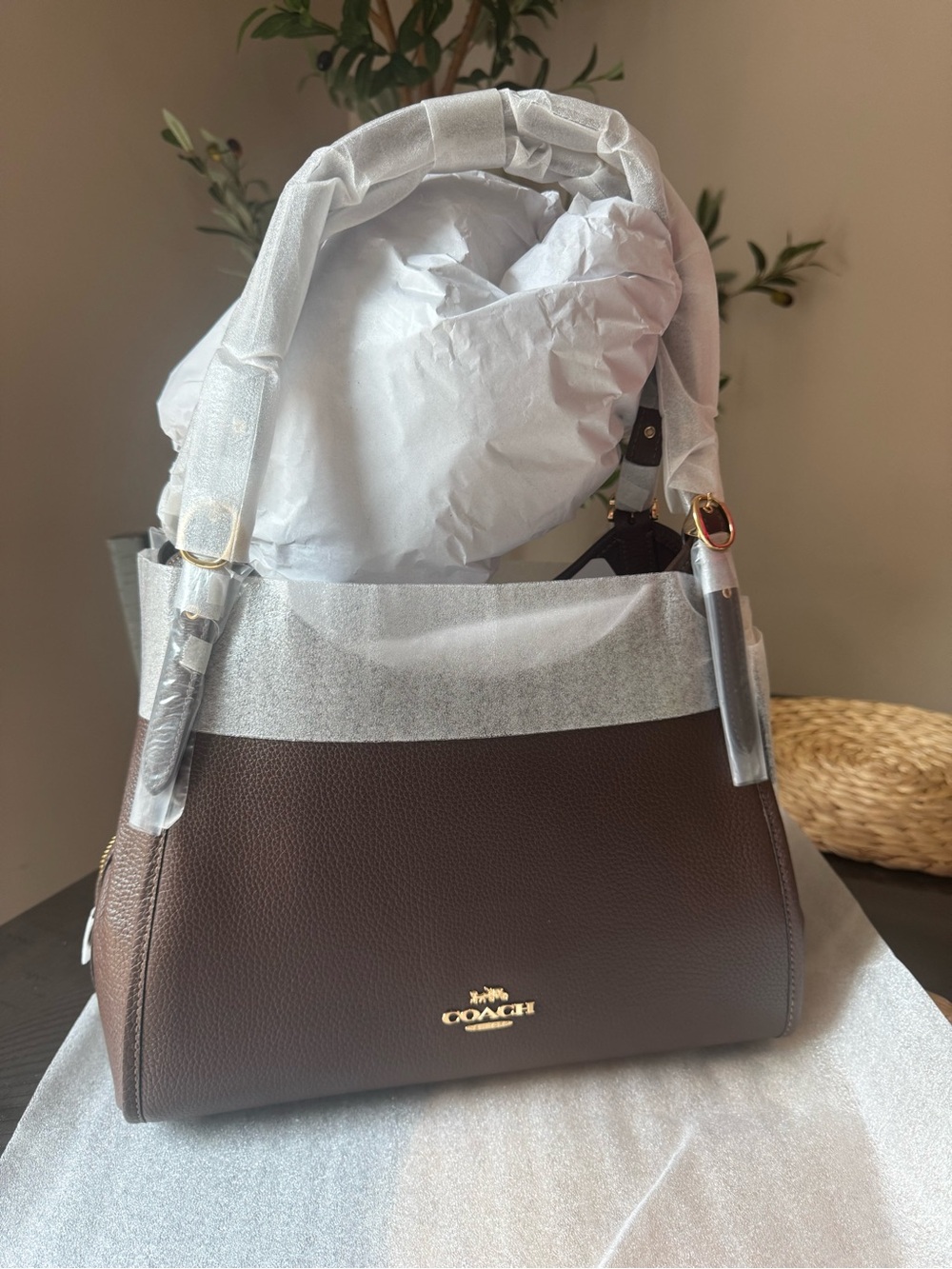 Coach Erin Pebbled Leather Shoulder Bag in Brown with Gold Hardware